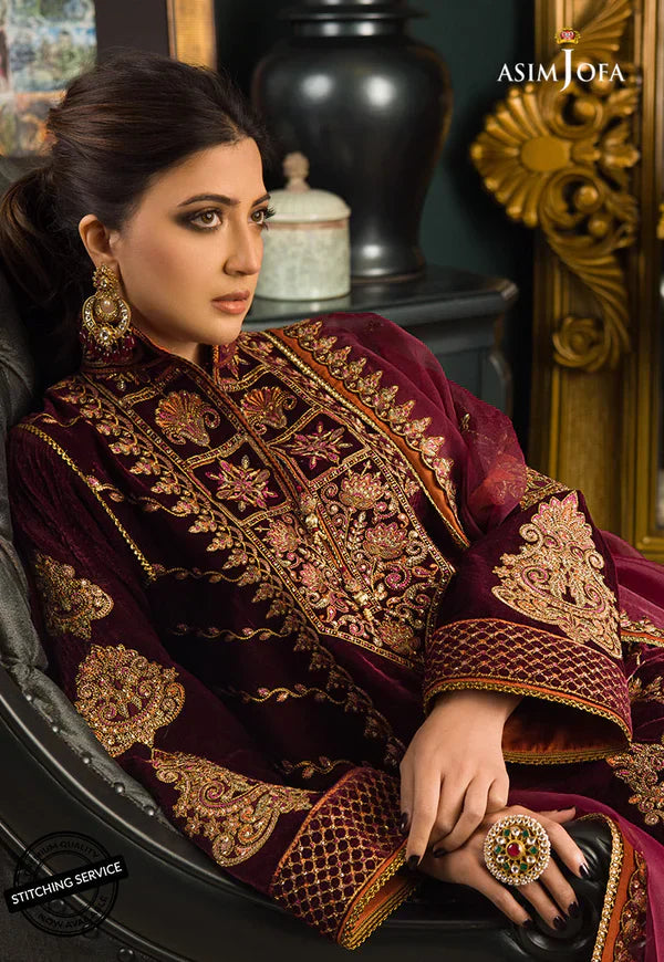 Asim jofa Embroidered Velvet 3piece suit - VL977