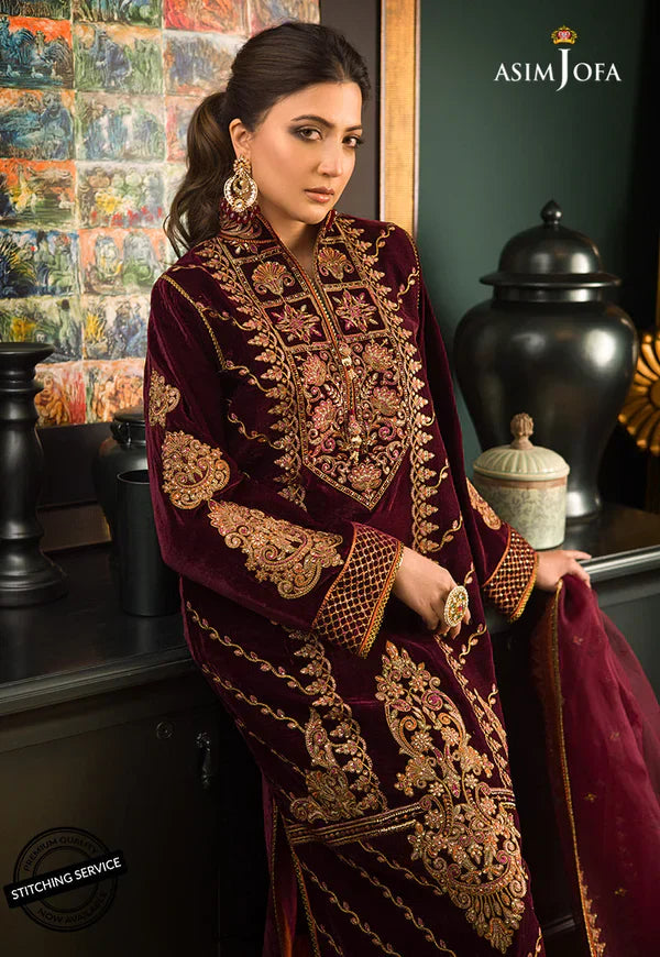 Asim jofa Embroidered Velvet 3piece suit - VL977