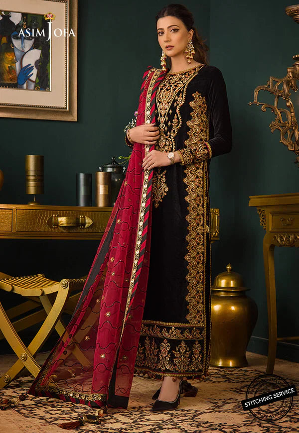 Asim jofa Embroidered Velvet 3piece suit - VL976