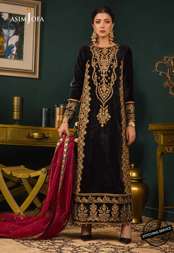 Asim jofa Embroidered Velvet 3piece suit - VL976