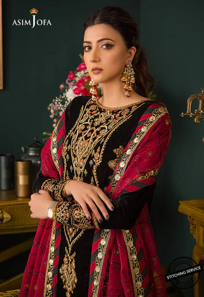 Asim jofa Embroidered Velvet 3piece suit - VL976