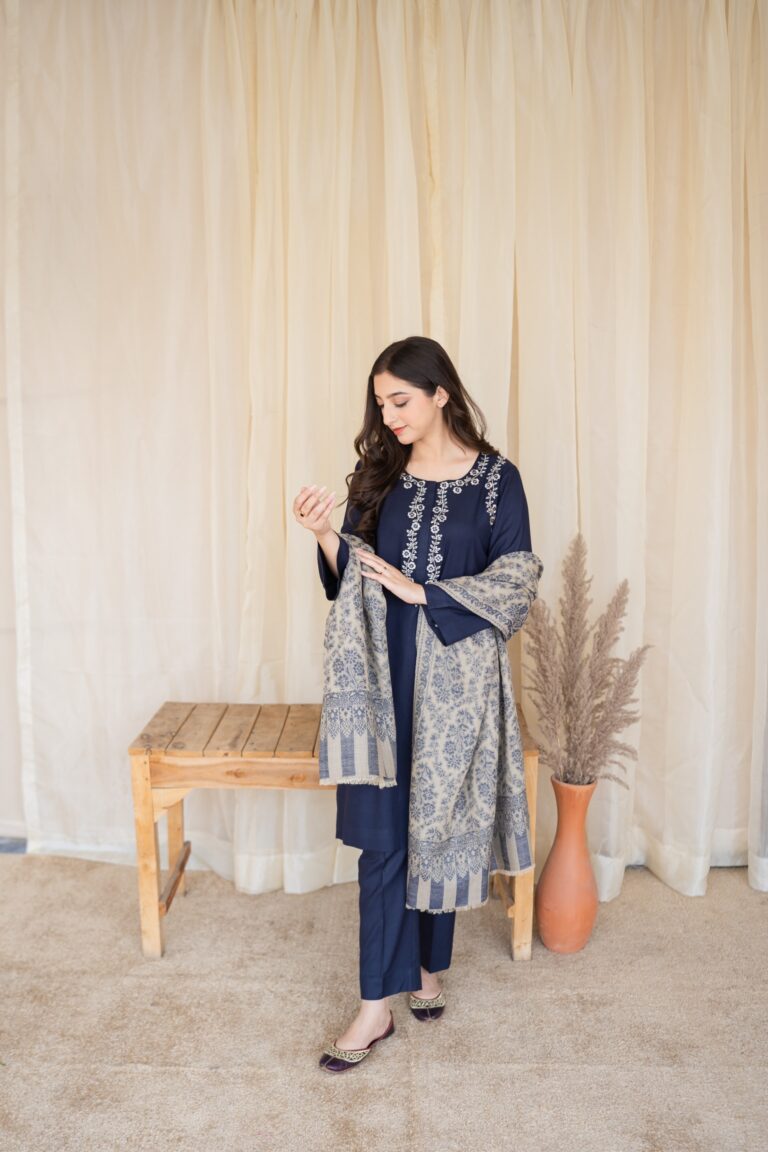 VL694 3-PC Dhanak suit with Embroidered Shawl