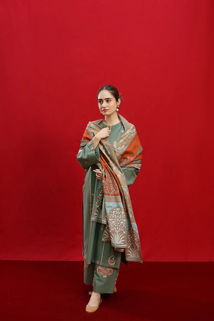 VL870 - 3PC DHANAK EMBROIDERED SHIRT WITH PASHMINA PRINTED SHAWL