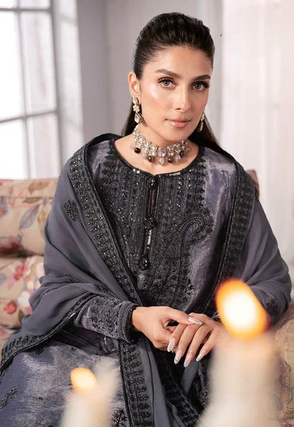 Asim Jofa - Velvet Dress with Pure Chiffon Embroidered Dupatta - VL991