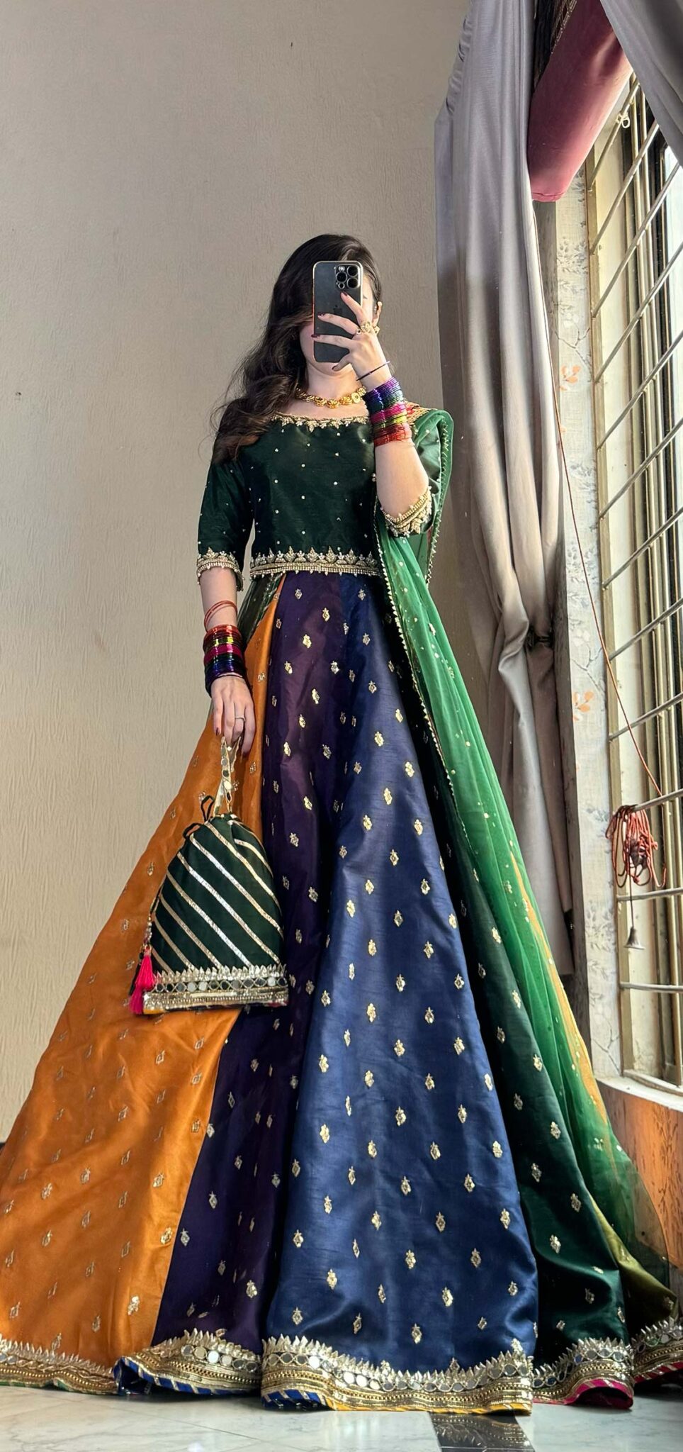 Kataan Silk 3 Piece Embroidered Lehenga - VL1141