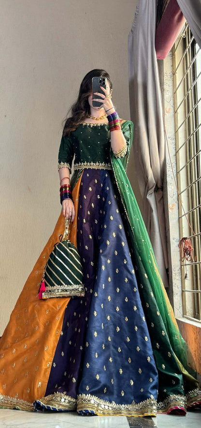 Kataan Silk 3 Piece Embroidered Lehenga - VL1141