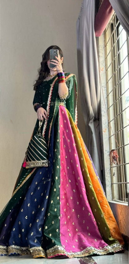 Kataan Silk 3 Piece Embroidered Lehenga - VL1141