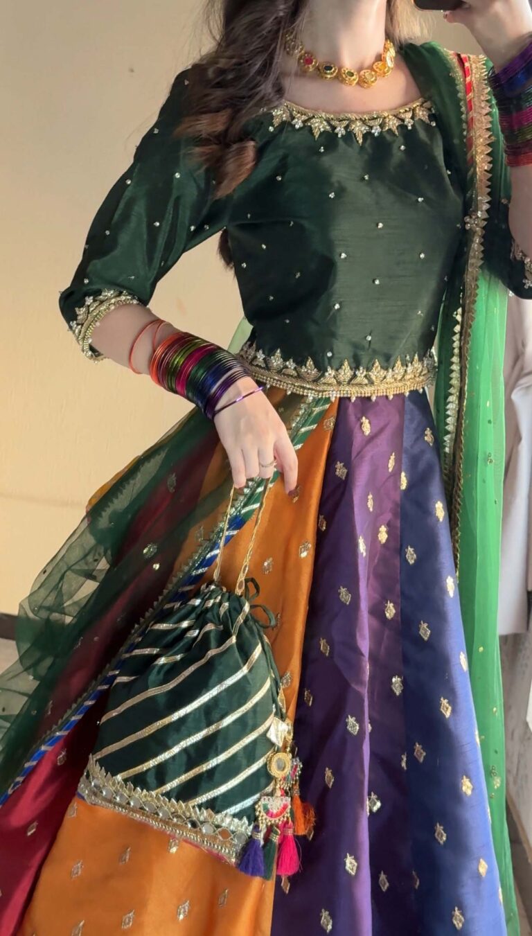 Kataan Silk 3 Piece Embroidered Lehenga - VL1141