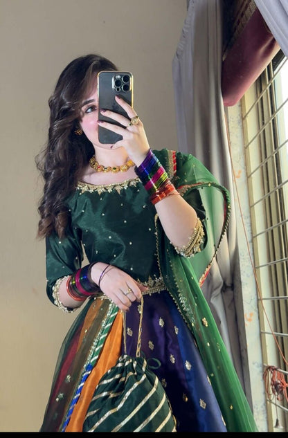 Kataan Silk 3 Piece Embroidered Lehenga - VL1141