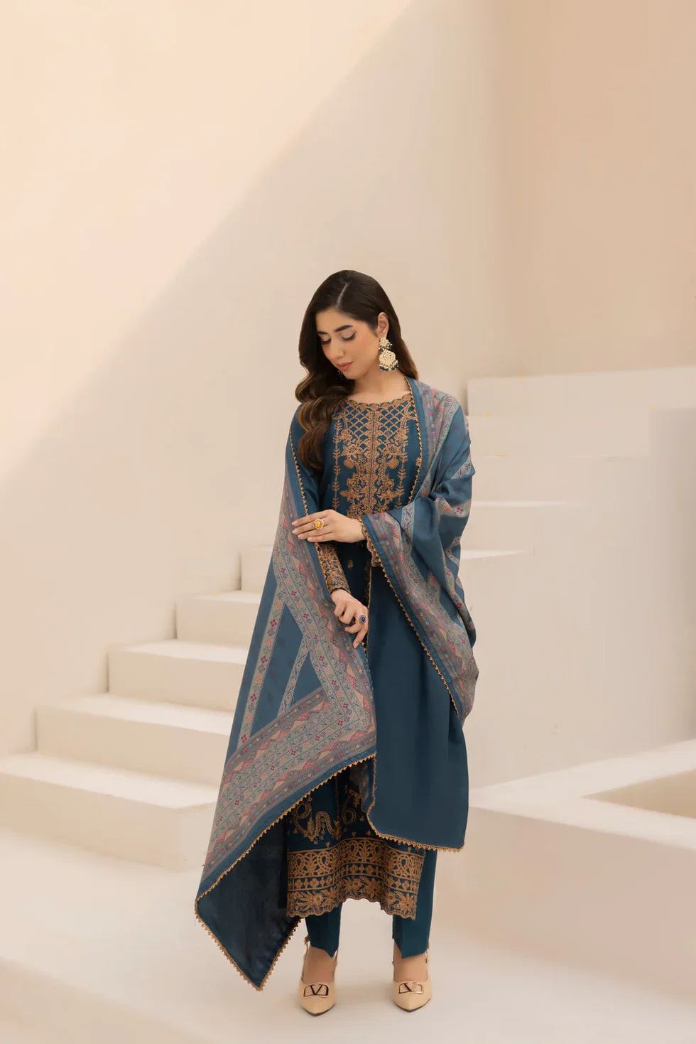 Mohagni - Winter 3PC Dhanak Embroidered Suit - VL1134