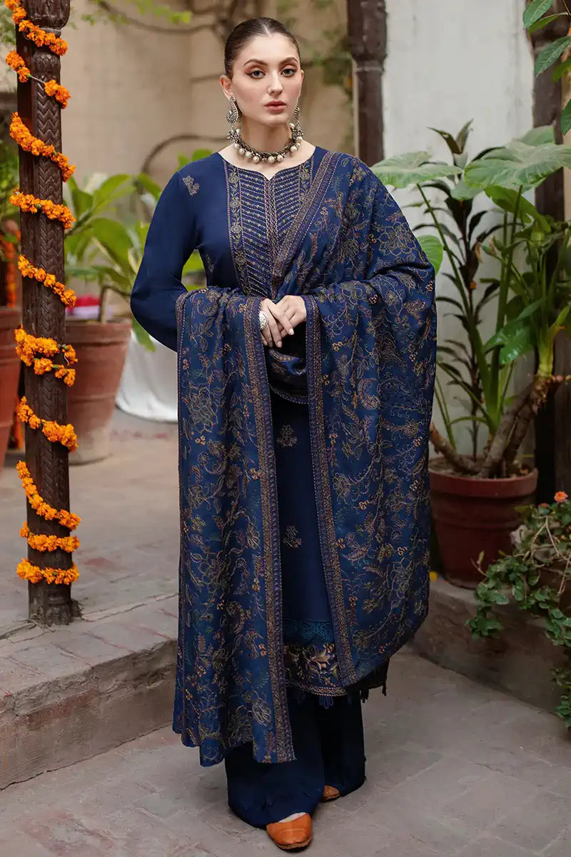 VL632 Bareeze Blue Embroidered Dhanak Three Piece Winter Collection