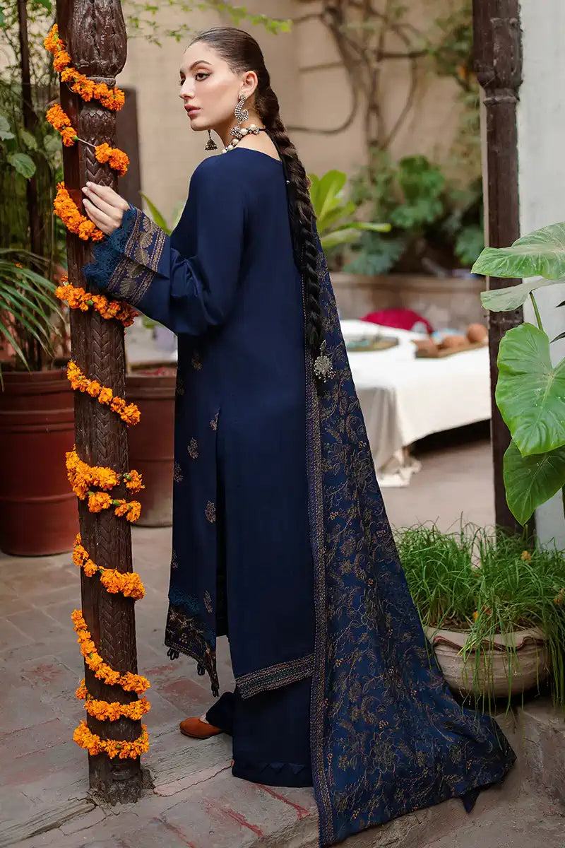 VL632 Bareeze Blue Embroidered Dhanak Three Piece Winter Collection
