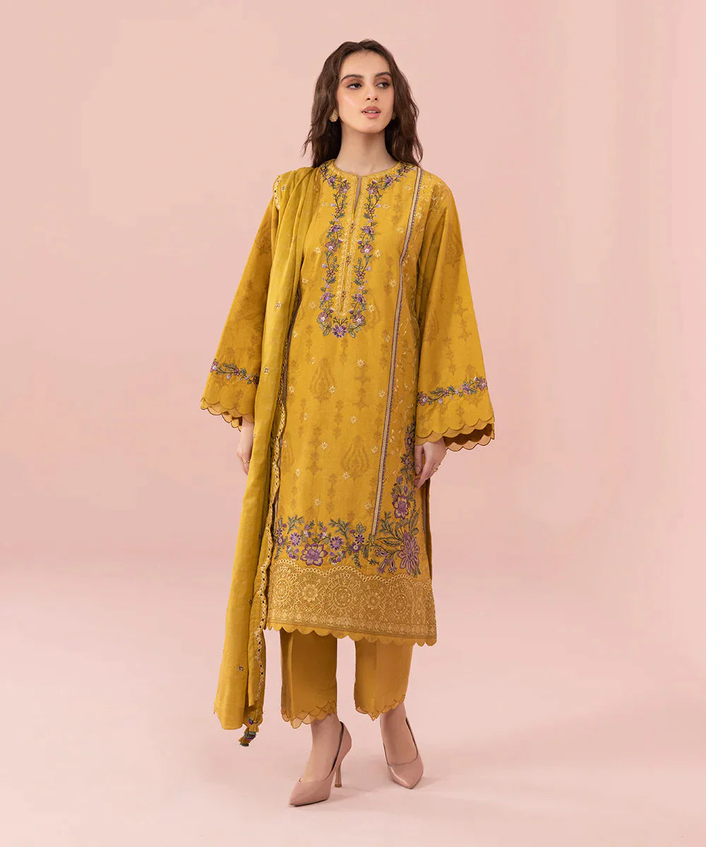 VL661 Linen Heavy Embroidered Shirt With Chiffon Dupatta