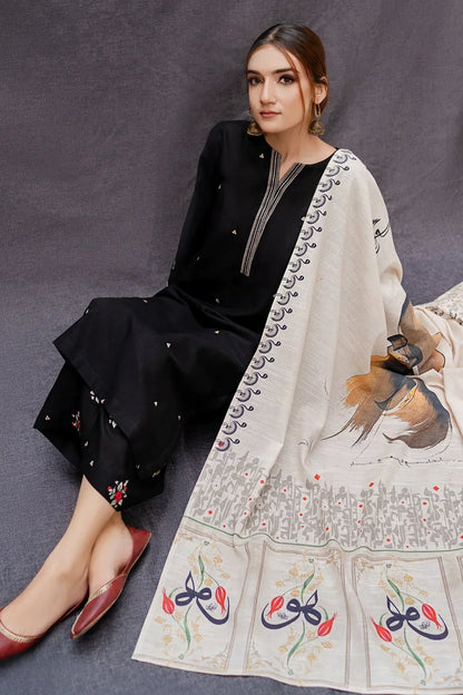 DHANAK 3PC EMBROIDERED SHIRT WITH DIGITAL PRINTED WOOL SHAWL- VL1127
