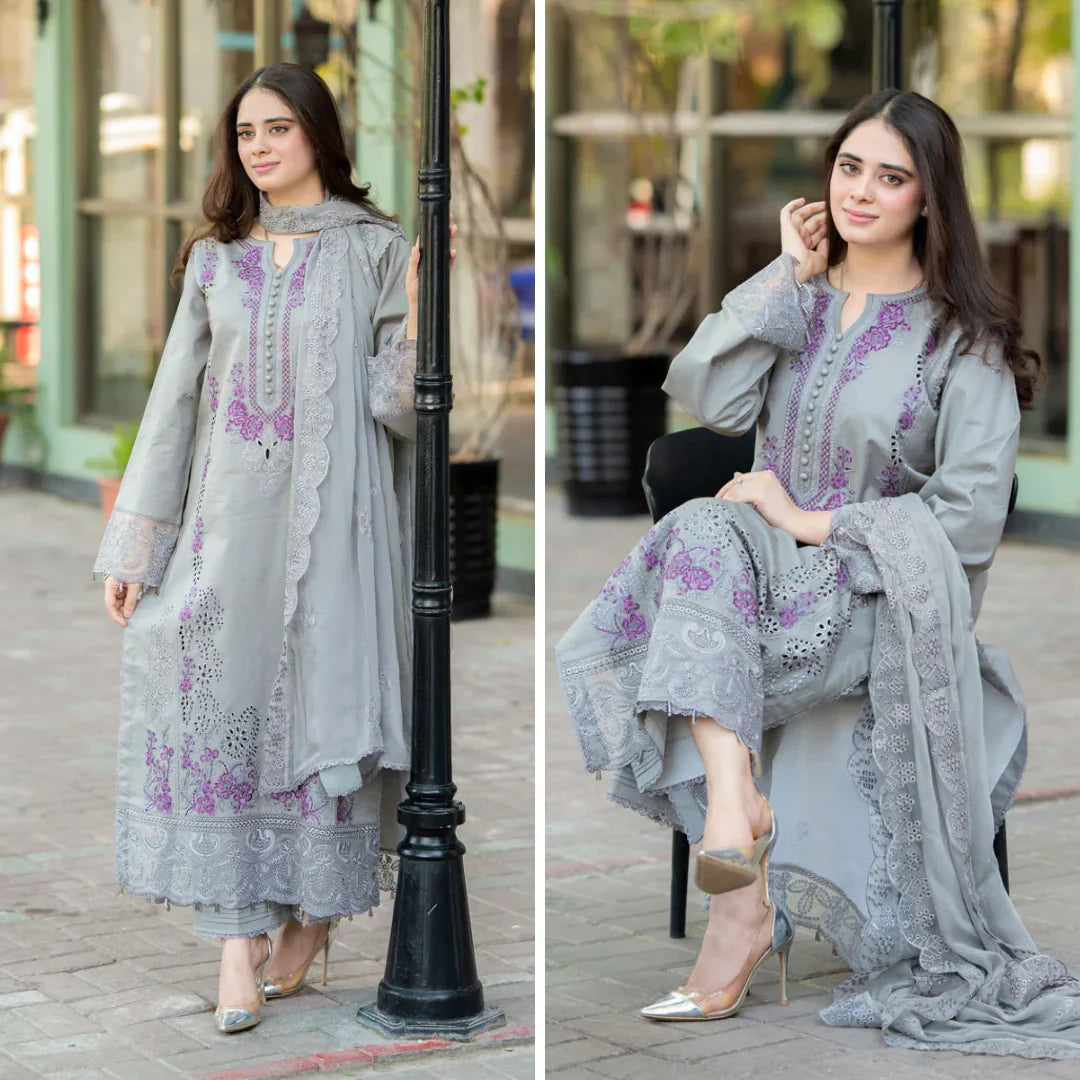 Mushq - 3PC Lawn ChickenKari Embroidered Suit - VL1022