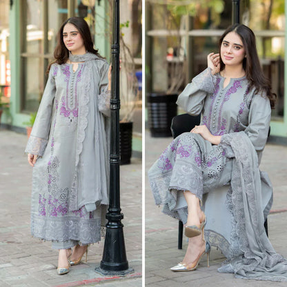 Mushq - 3PC Lawn ChickenKari Embroidered Suit - VL1022