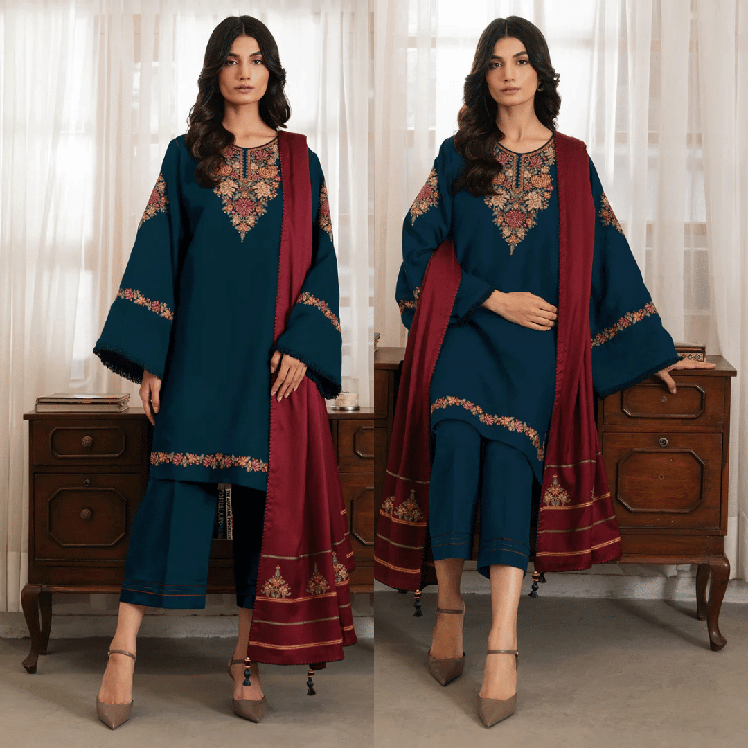 3PC Dhanak suit with Embroidered Shawl - VL1112