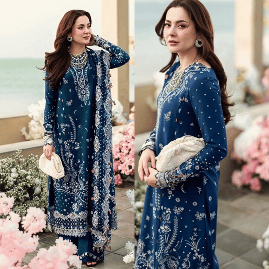 QALAMKAR Dhanak Full Embroidered Chikankari 3PC Suite - VL1115