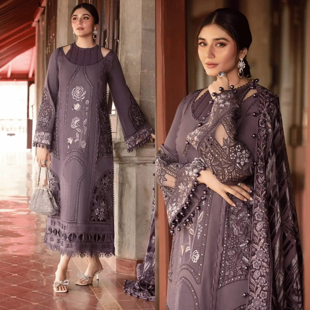 Maria B. - 3PC Dhanak Chickenkari Embroidered Suit - VL1122