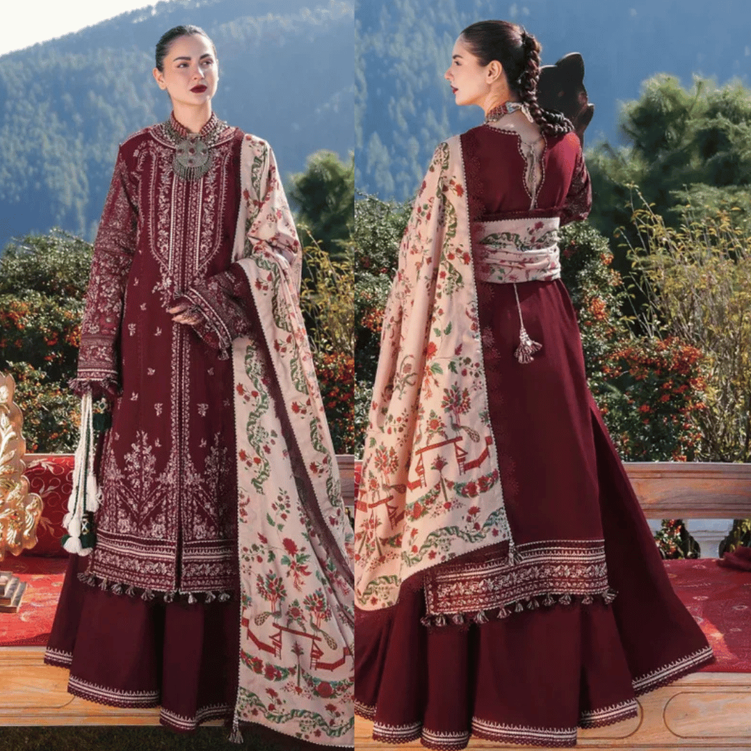 Hussain Rehar - 3PC Dhanak Chickenkari Embroidered Suit - VL1123