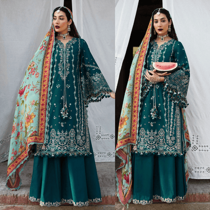 Hussain Rehar - 3PC Dhanak Chickenkari Embroidered Suit - VL1125
