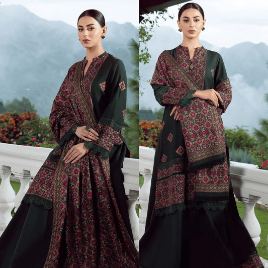 Bareeze Unstitched 3pcs Embroidered Dhanak Suit with Heavy Embroidered Shawl - VL1126