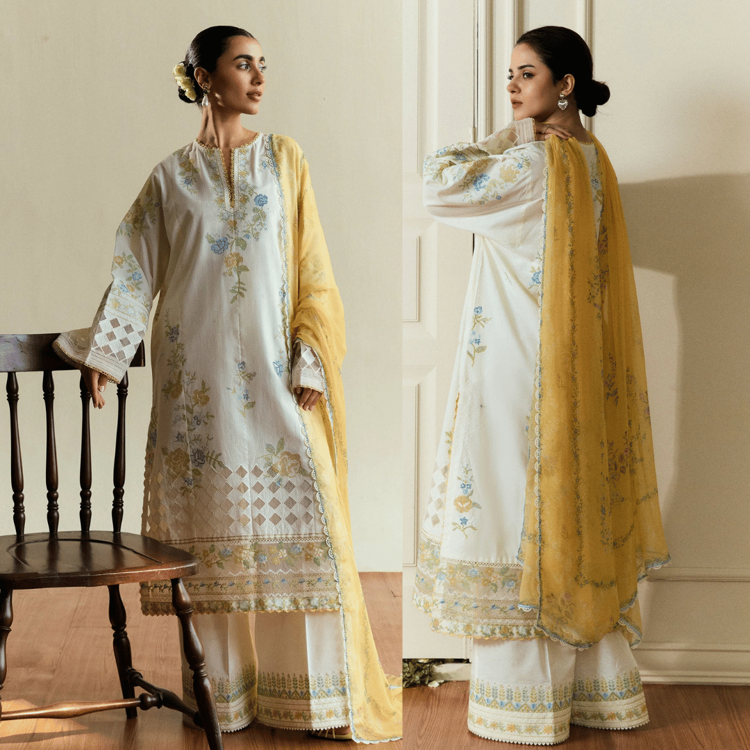 Mushq - 3PC Dhanak ChickenKari Embroidered Suit - VL1129