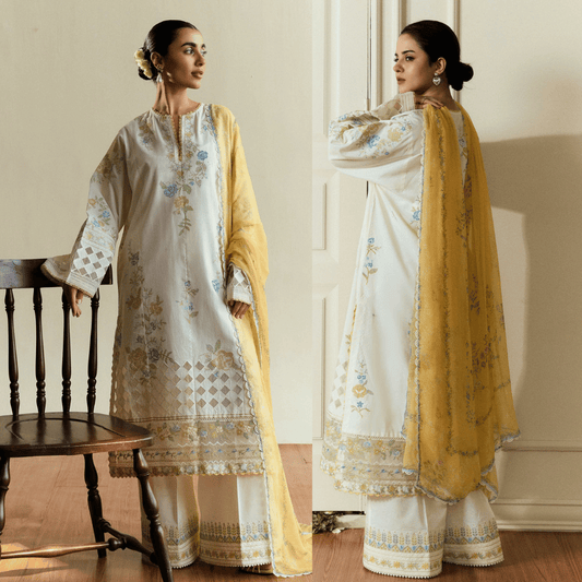Mushq - 3PC Dhanak ChickenKari Embroidered Suit - VL1129