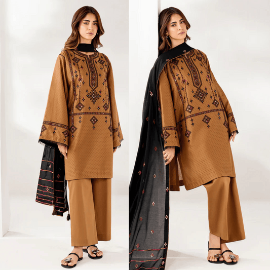 Baroque - 3PC Dhanak Embroidered Suit - VL1130