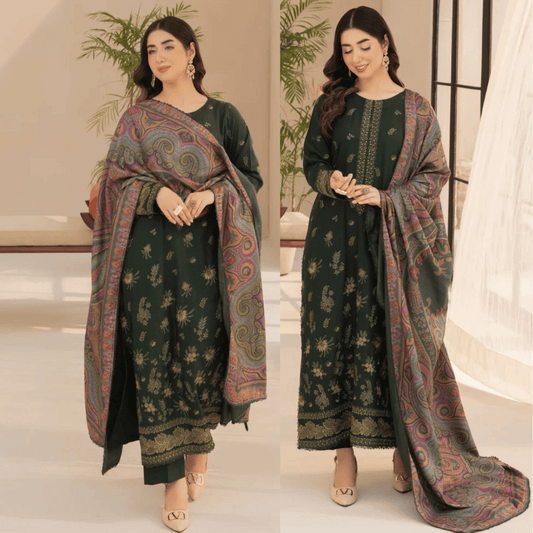 Mohagni - Winter 3PC Dhanak Embroidered Suit - VL1132