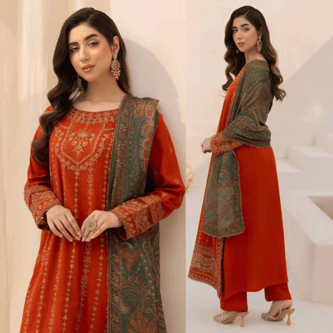 Mohagni - Winter 3PC Dhanak Embroidered Suit - VL1133