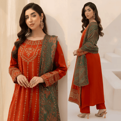 Mohagni - Winter 3PC Dhanak Embroidered Suit - VL1133