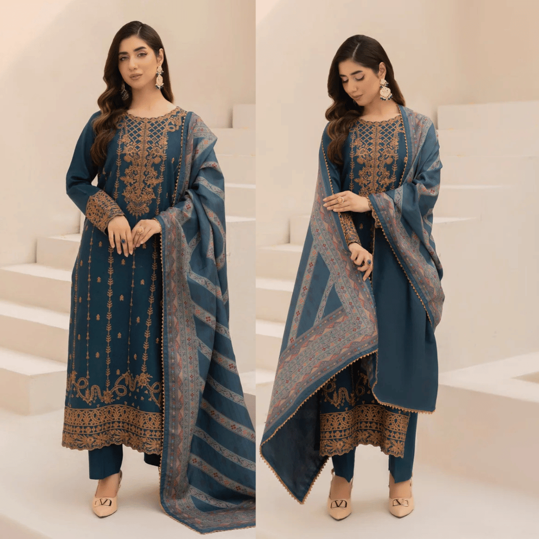 Mohagni - Winter 3PC Dhanak Embroidered Suit - VL1134