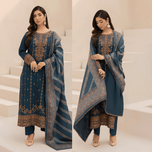 Mohagni - Winter 3PC Dhanak Embroidered Suit - VL1134