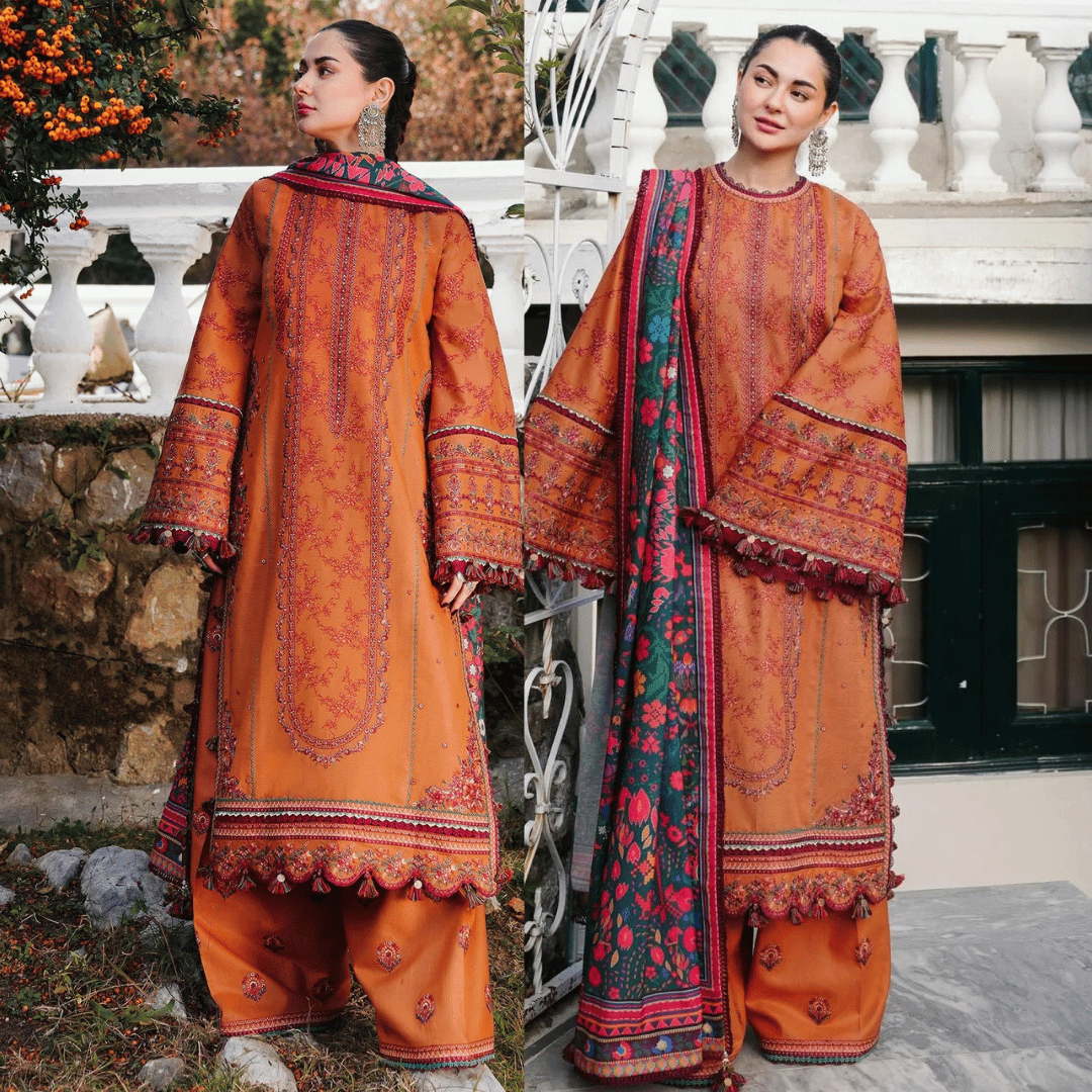 Hussain Rehar - 3PC Dhanak Chickenkari Embroidered Suit - VL1137