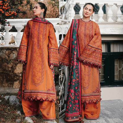 Hussain Rehar - 3PC Dhanak Chickenkari Embroidered Suit - VL1137