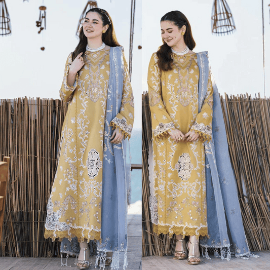 Asim Jofa - 3PC Dhanak Chickenkari Embroidered Suit - VL1138