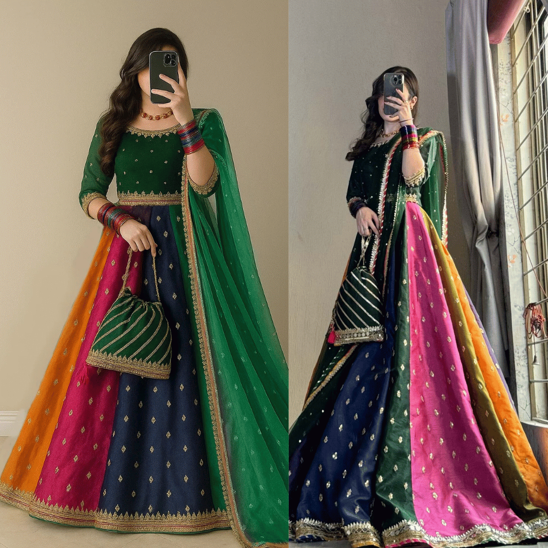 Kataan Silk 3 Piece Embroidered Lehenga - VL1141