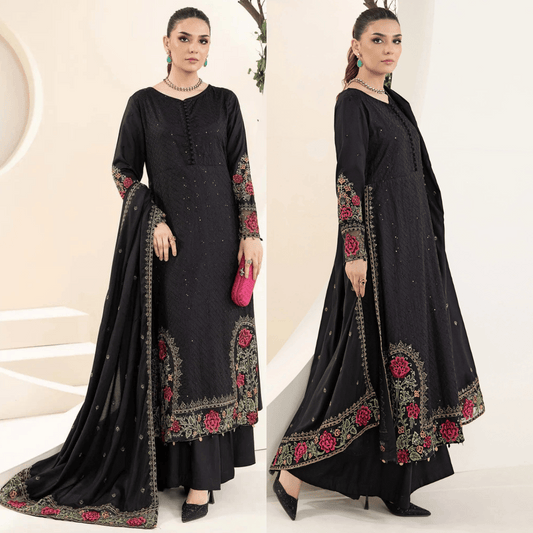 Khaddar 3 Piece Sequin Embroidered Dress - VL1143