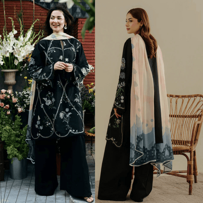 Khaddar 3 Piece Embroidered Dress - VL1144