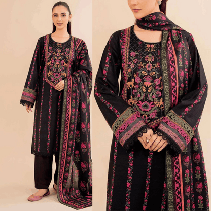 Khaddar 3 Piece Embroidered Dress - VL1145
