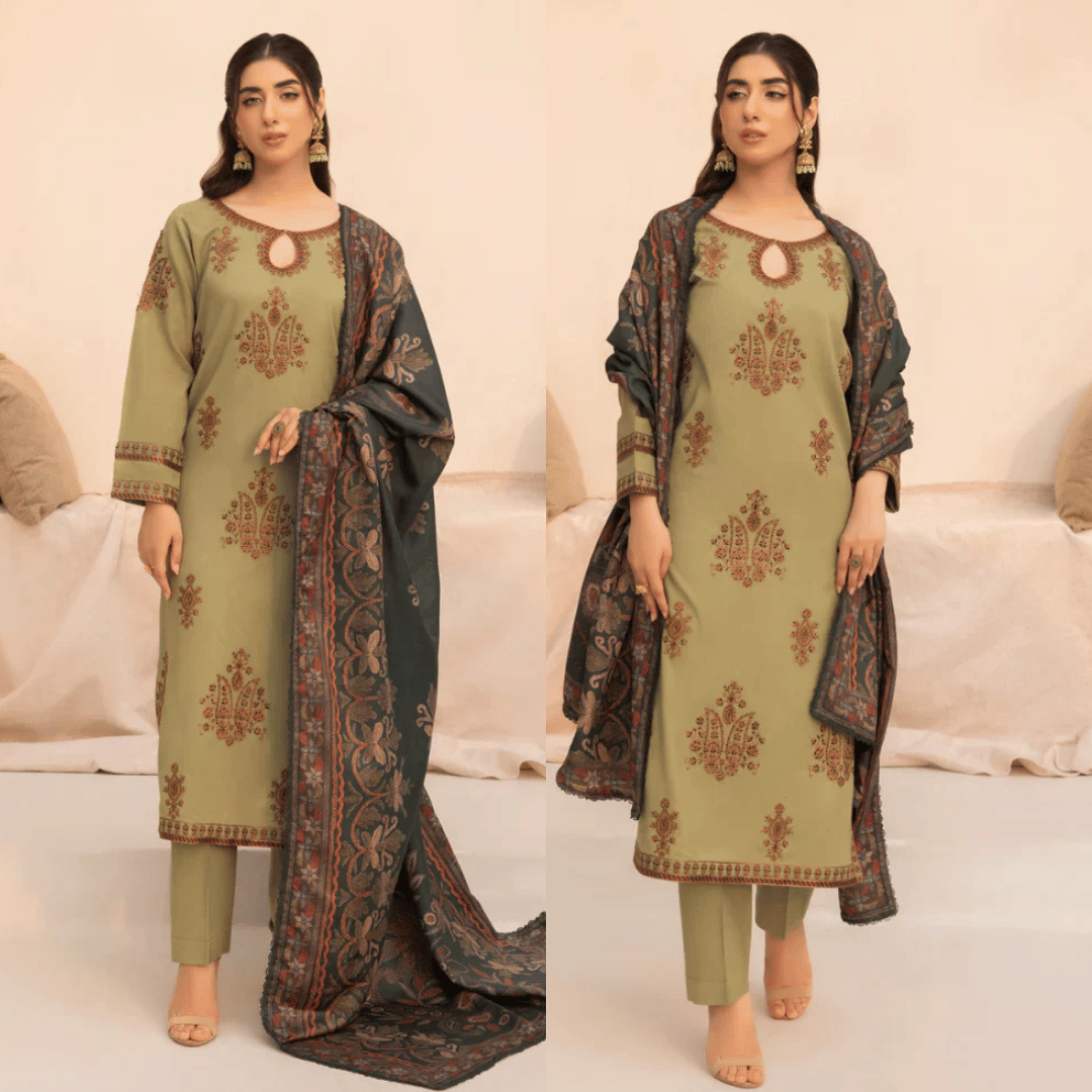 Mohagni - 3PC Dhanak Embroidered Suit - VL1152