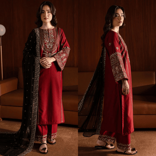 Bareeze Unstitched 3pcs Embroidered Dhanak Suit with Heavy Embroidered Dupatta - VL1153