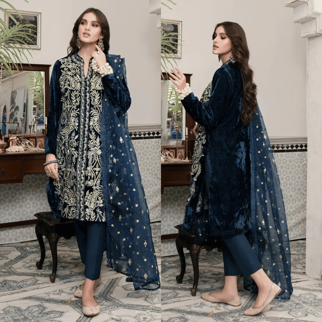 Jazmin - Embroidered Velvet 3-Piece Dress - VL984