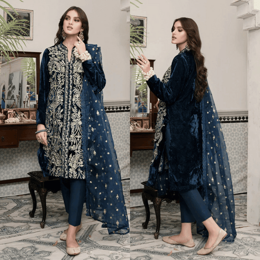 Jazmin - Embroidered Velvet 3-Piece Dress - VL984