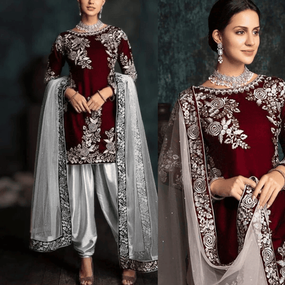 Jazmin - Embroidered Velvet 3-Piece Dress - VL985