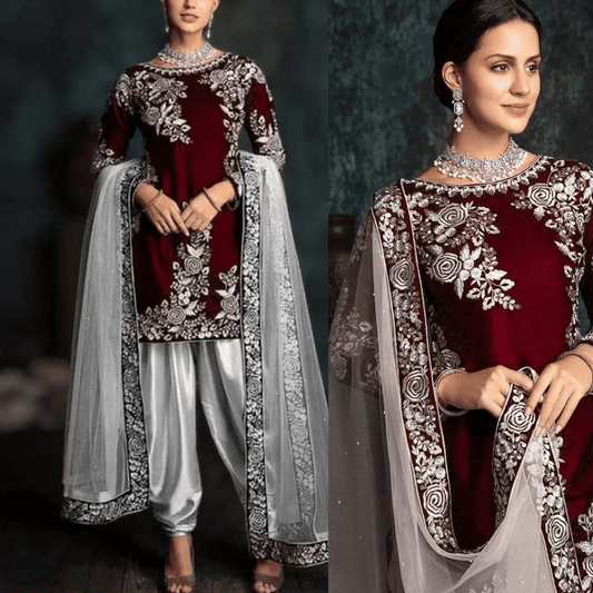 Jazmin - Embroidered Velvet 3-Piece Dress - VL985