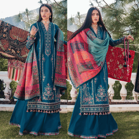 Hussain Rehar Winter Embroidered 3pc Dhanak Suite - VL1154
