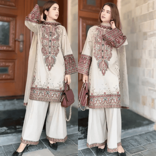Maria .B. - Winter 3PC Dhanak Chickenkari Embroidered Suit - VL1158