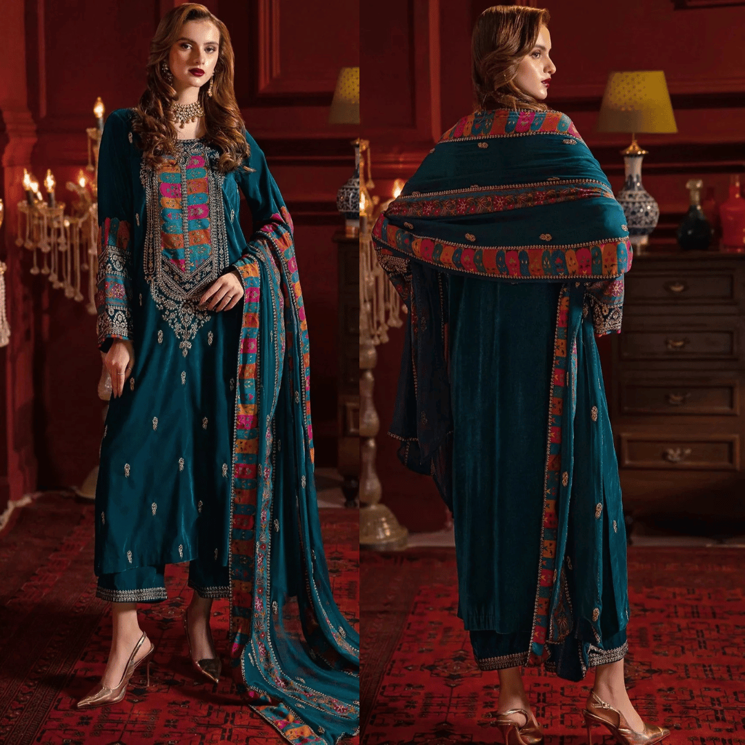 Asim Jofa - 3pc Embroidered Velvet Dress - VL988